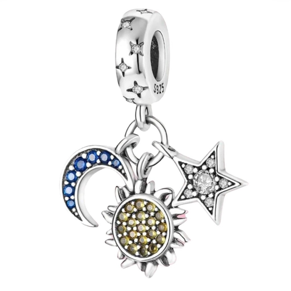 NWOT Sun, Star and Moon, Universe Charm For Bracelet, Sterling Silver Charm
